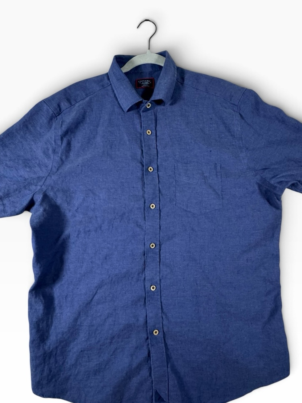 UNTUCKit Short-Sleeve Button Down Linen Shirt in Indigo Blue